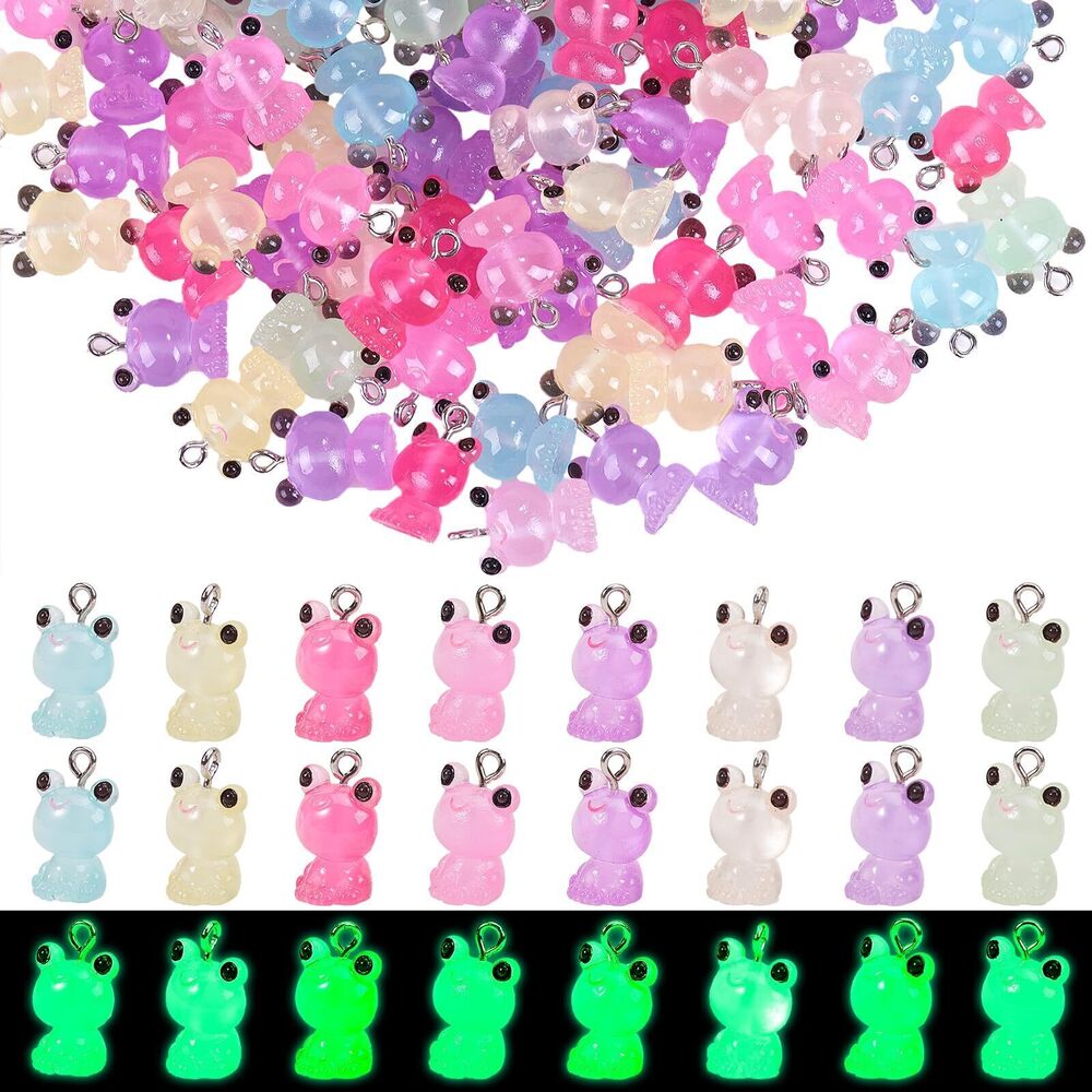 7964 60Pcs Cute Frog Charms Bulk Luminous Transparent Resin Pendant 3D